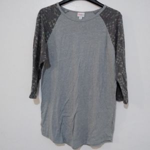 LulaRoe XL 3/4 Sleeve Gray With Aztec Print Sleeve